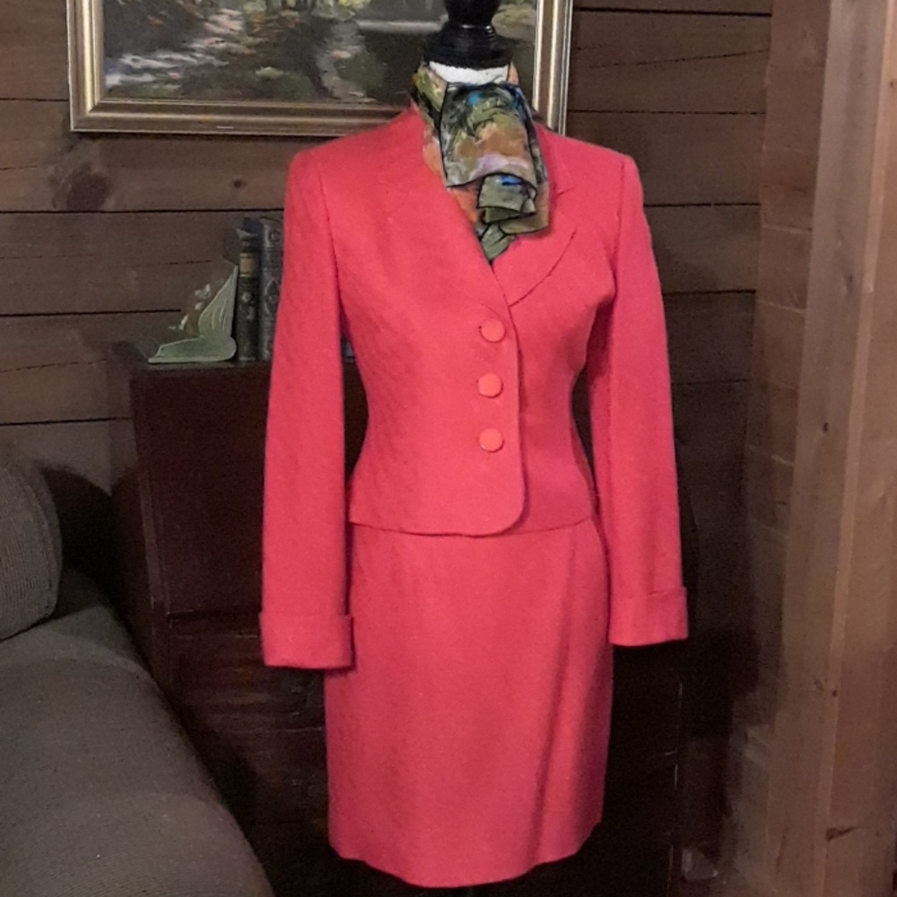 Christian Dior orange Skirt Suit 6 Petite - Picture 1 of 8